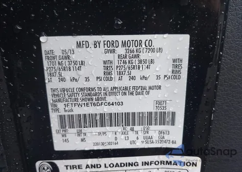 2013 Ford F-150 Xlt z USA, uszkodzony, nr VIN 1FTFW1ET6DFC64103